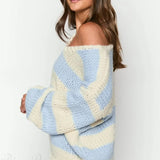 Casual Loose Off-Shoulder Striped Sweet Sweater