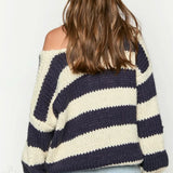 Casual Loose Off-Shoulder Striped Sweet Sweater