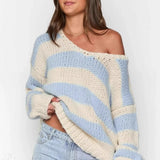 Casual Loose Off-Shoulder Striped Sweet Sweater