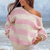 Casual Loose Off-Shoulder Striped Sweet Sweater