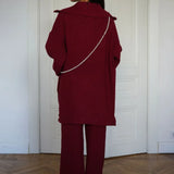 casual Solid Angora Red Half-Zip Knit Two Piece Set