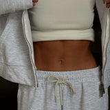 Casual Zip Hooded Embroidered Sweatpants Two Piece Set