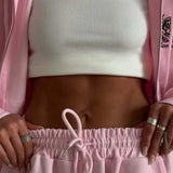 Casual Zip Hooded Embroidered Sweatpants Two Piece Set