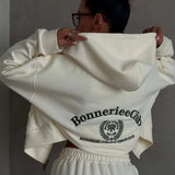 Casual Zip Hooded Embroidered Sweatpants Two Piece Set