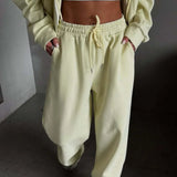 Casual Zip Hooded Embroidered Sweatpants Two Piece Set