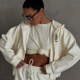 Casual Zip Hooded Embroidered Sweatpants Two Piece Set