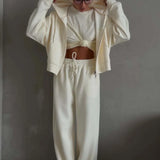 Casual Zip Hooded Embroidered Sweatpants Two Piece Set