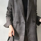 Plaid Double-Breasted Long Blazer