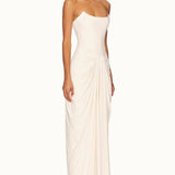 White Boned Waist Strapless Luxury Party Dress