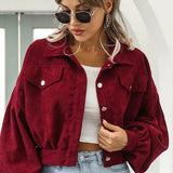 Corduroy Cropped Lantern Sleeve Jacket