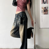 Vintage Washed Whisker Wide Leg Denim Jeans