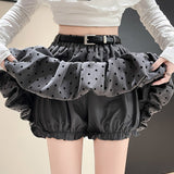 Polka Dot Black Belted Tulle Mini Skirt