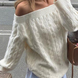 Solid Off Shoulder Pullover Sweater