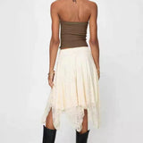 Asymmetrical Hem Lace Detail Midi Skirt