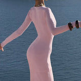 Elegant Sexy Deep V-Neck Long Sleeve Bodycon Maxi Dress