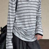 Soft Wool Striped Polo Collar Long Sleeve Long Sleeve Tee