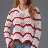 Casual Wavy Knit Bell Sleeve Sweater