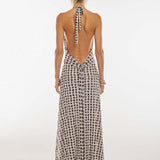 Floral Halter Neck Backless Bodycon Maxi Dress