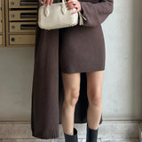 Knit Tank Dress Fitted Long Cardigan Two Piece Set