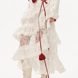 Hot Girl Lace Tiered Mesh Stylish Slim Midi Skirt