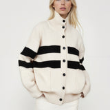 High Neck Color Block Knit Sweater