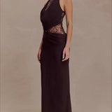 Halter Lace Cowl Bodycon Dress
