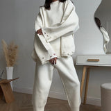 Solid Distressed Knit Crew Neck Sweater Two Piece Set