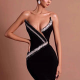 Black Crystal-Embellished Bandage Mermaid Party Dress