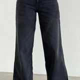 Solid Color Wide Leg Denim Jeans