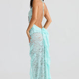 Backless Lace Halter Maxi Dress