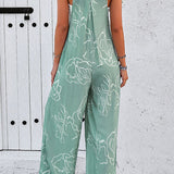Printed Wide Strap Jumpsuit with Pockets