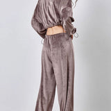 Vintage Drawstring Crop Top and Wide Leg Pants Two Piece Set