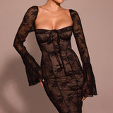 Bodycon Lace Flare Sleeve Maxi Dress