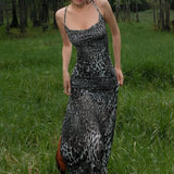 Leopard Print Backless Spaghetti Strap Party Dress