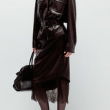 Elegant Lace Trim Leather Skirt