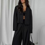 Solid V-neck Cardigan Tapered Two Piece Set