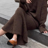 Lazy V-neck Knit Sweater Mermaid Skirt Two Piece Set