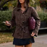 Leopard Lapel Belted Jacket
