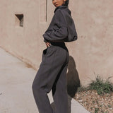 Chic Athleisure Stand Collar Sweatshirt Elastic Jogger Two Piece Set