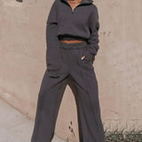 Chic Athleisure Stand Collar Sweatshirt Elastic Jogger Two Piece Set