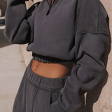 Chic Athleisure Stand Collar Sweatshirt Elastic Jogger Two Piece Set