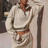 Chic Athleisure Stand Collar Sweatshirt Elastic Jogger Two Piece Set