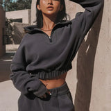 Chic Athleisure Stand Collar Sweatshirt Elastic Jogger Two Piece Set