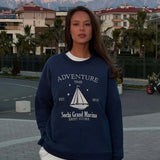 Chic Printed Crew Neck Oversized Long Sleeve Sweatshirt