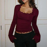 Chic Square Neck Long Sleeve Slim Long Sleeve Tee