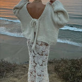 Chunk Knit Bow Tie Strap Reversible Sweater