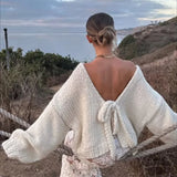 Chunk Knit Bow Tie Strap Reversible Sweater