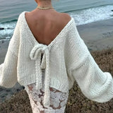 Chunk Knit Bow Tie Strap Reversible Sweater