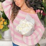 Colorblock Off-the-shoulder Stripe Casual Loose Sweater