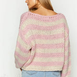 Colorblock Off-the-shoulder Stripe Casual Loose Sweater